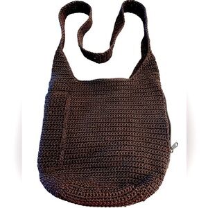 Kaela Brown Boho Crocheted Knit Hobo Shoulder Bag